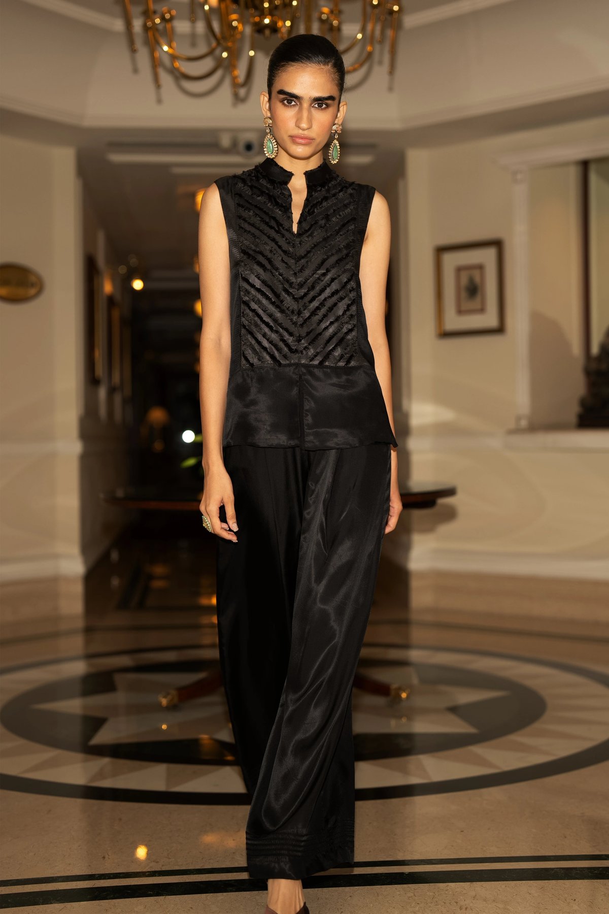 Patchwork Satin Twill Waistcoat & Wide-Legged