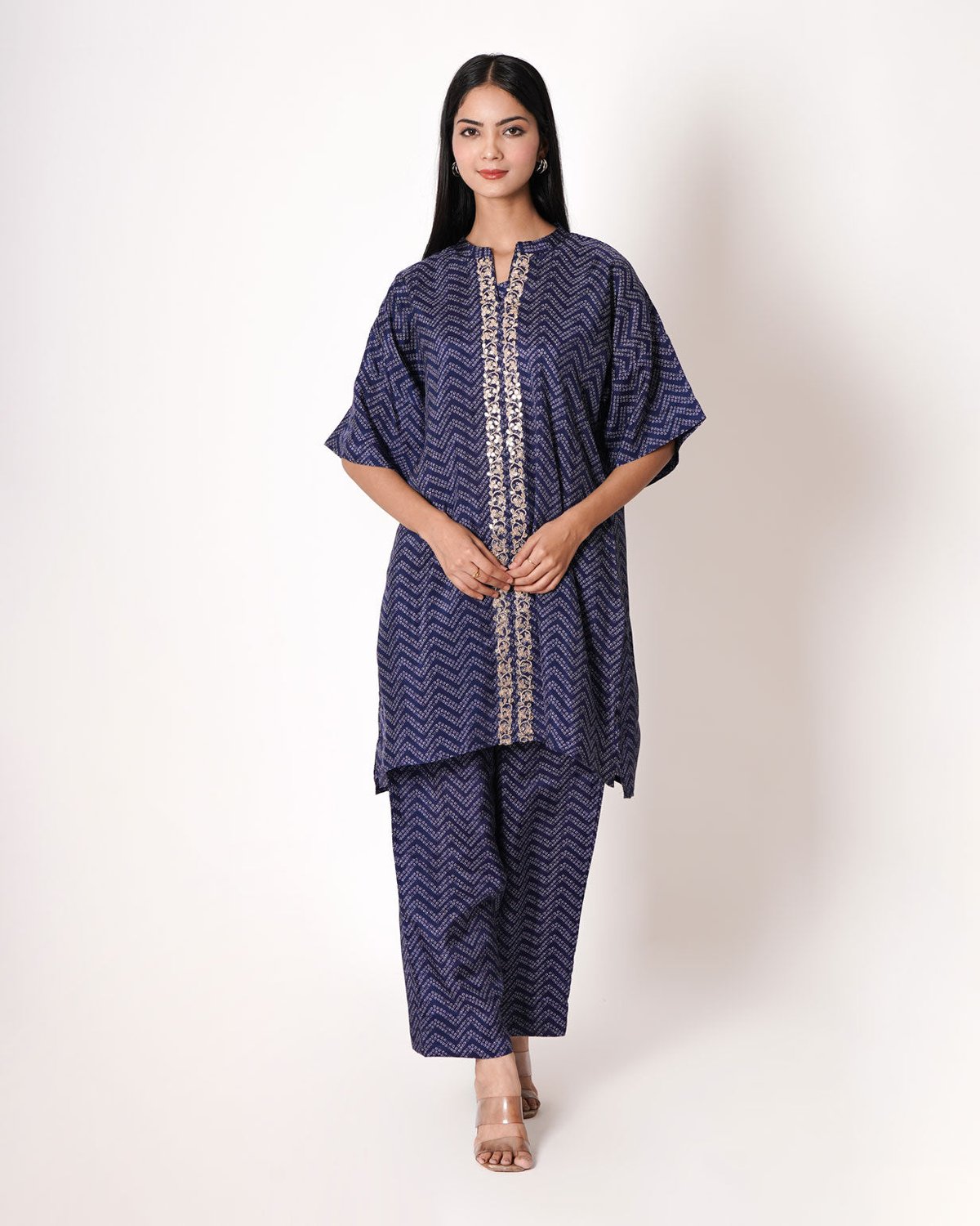 Bluish Violet Gota Work Bemberg Silk Co-ord Set
