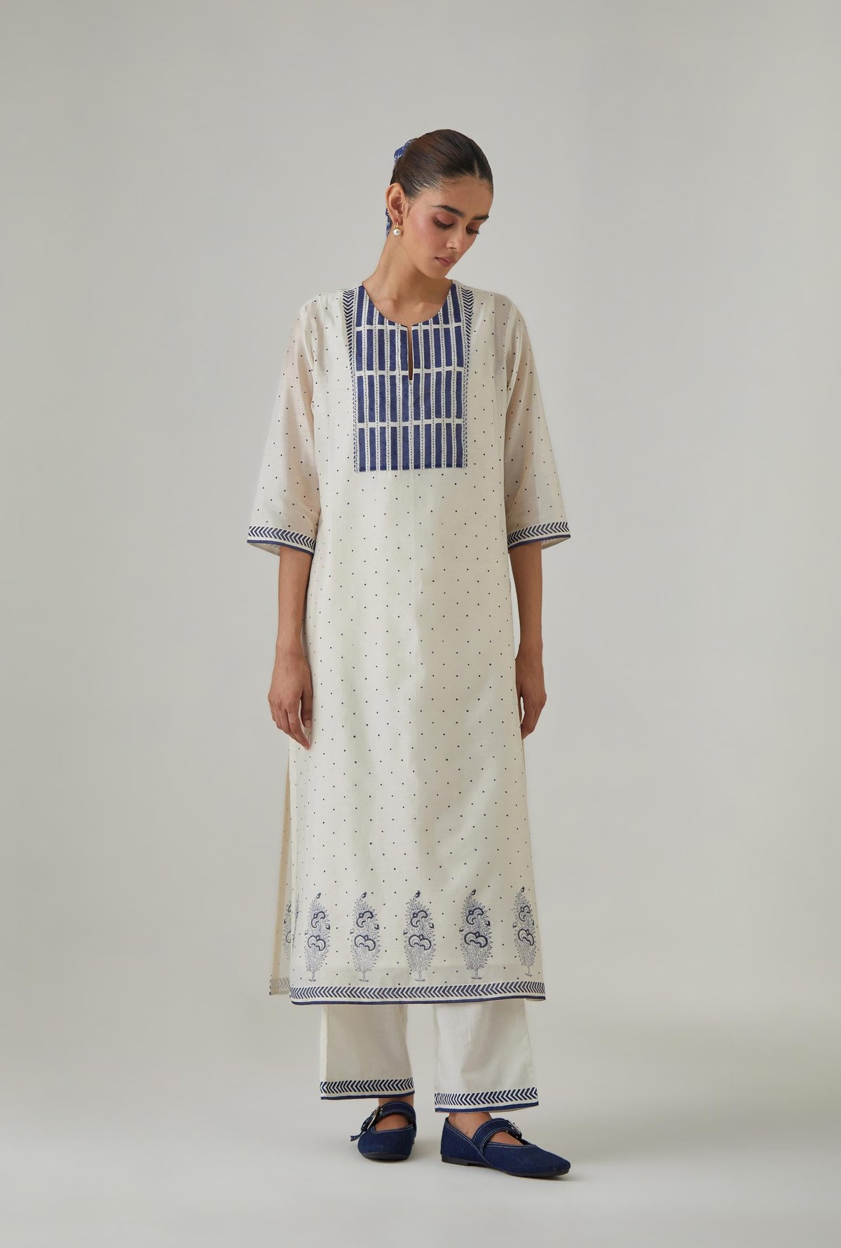 Silk Chanderi Kantha Long Kurta