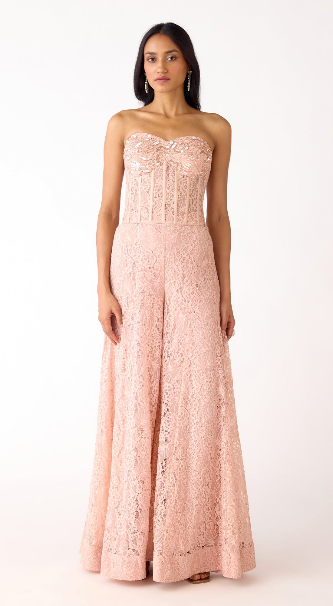 Peach Chantilly Net Corset and Sharara Co-ord Set