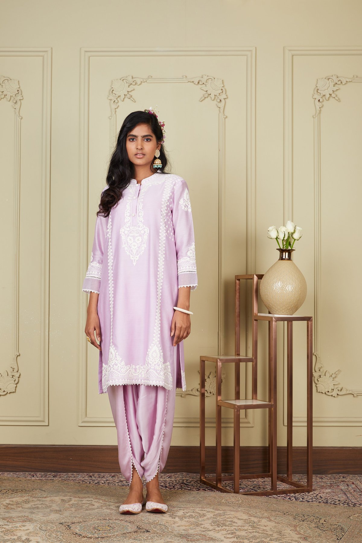 Periwinkle Embroidered Straight Kurta Set with Dhoti