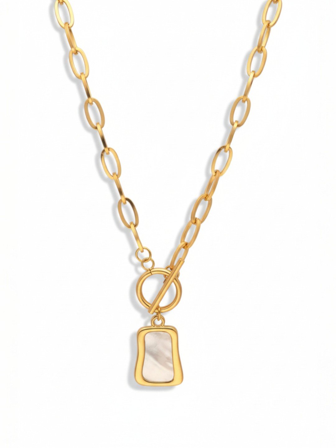 White Shell Square Pendant Necklace