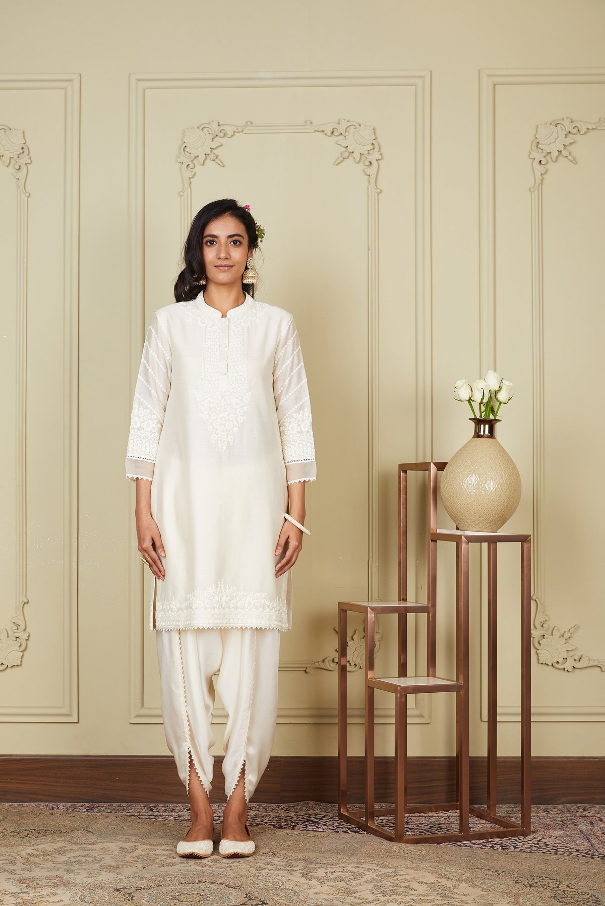 Daisy Ivory Embroidered Kurta and Dhoti Set