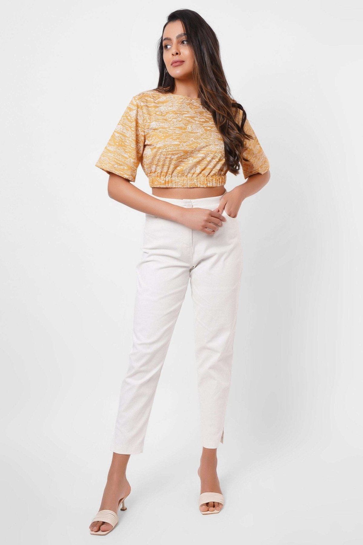Yellow Toile Print Crop Top