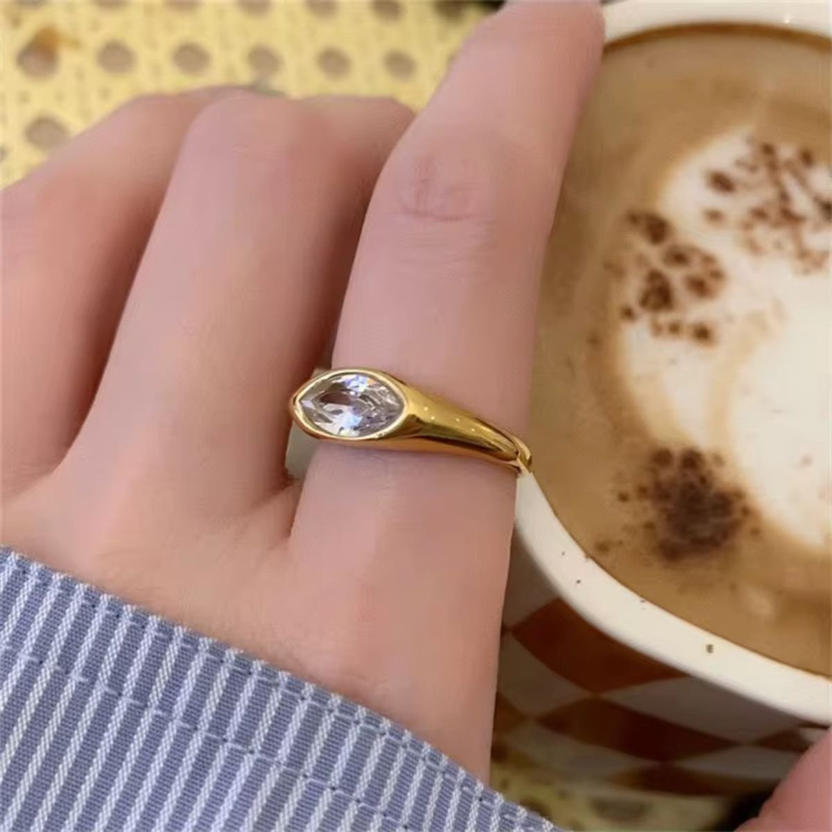18K Gold Plated Marquise Signet Ring, Zen