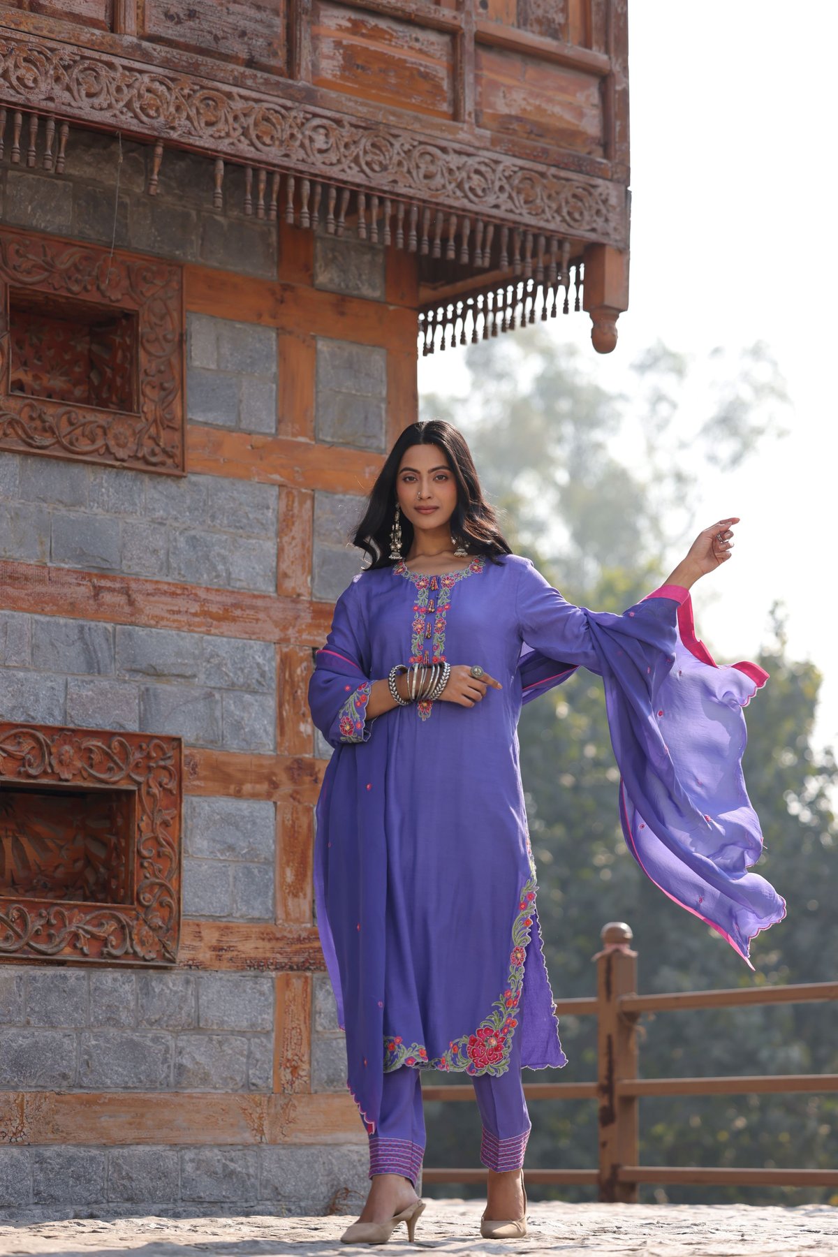 Floral Embroidered Suit Lavender
