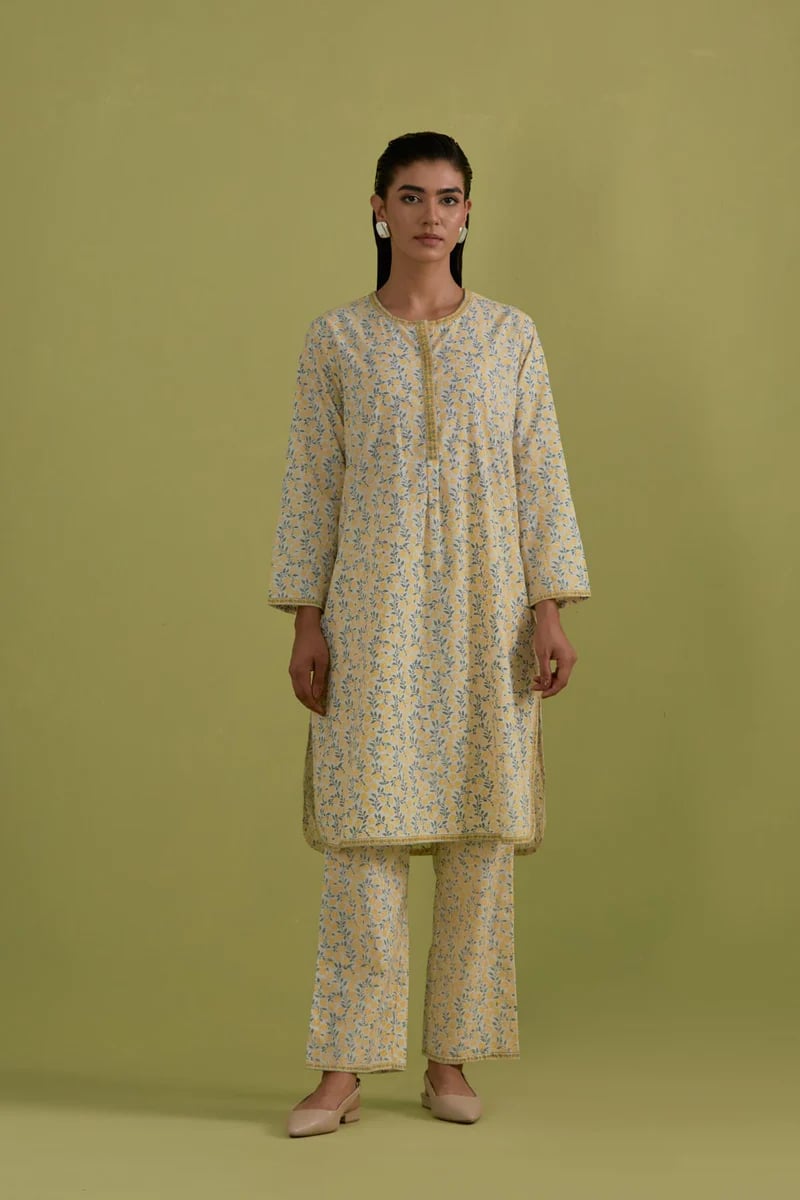 Off White Cotton Short Kurta Set