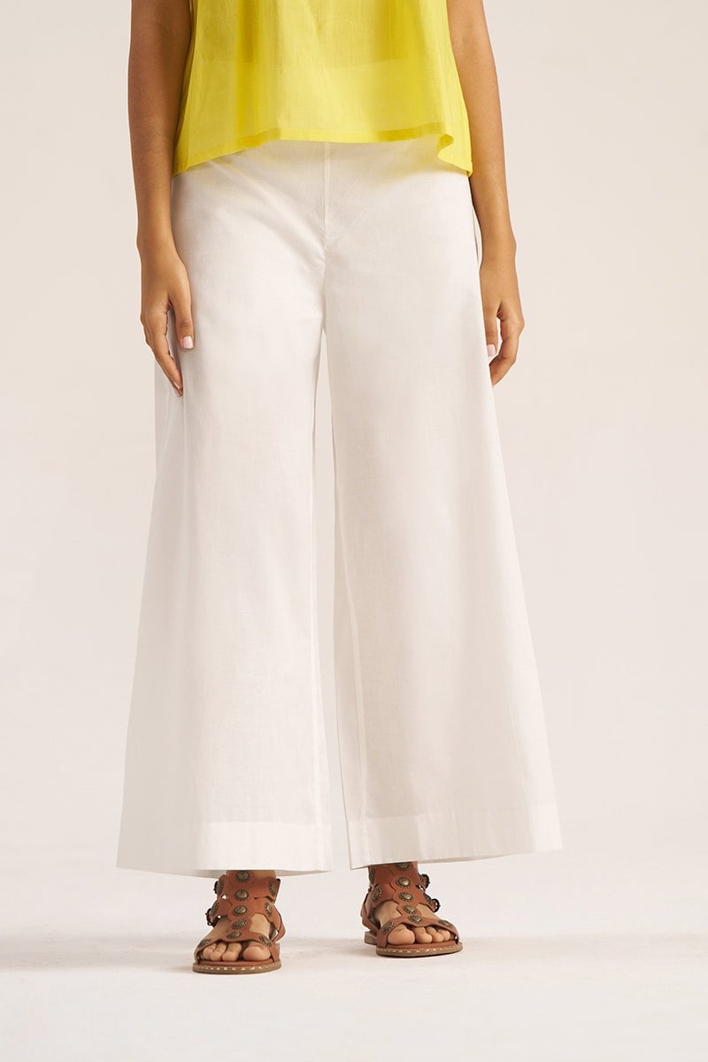 White High-Waist Palazzo Trousers