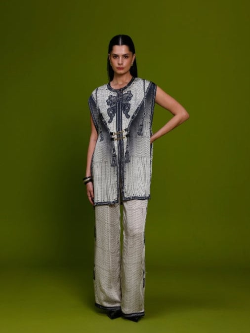 Ivory and Black Printed Cupro Satin Co-ord Set