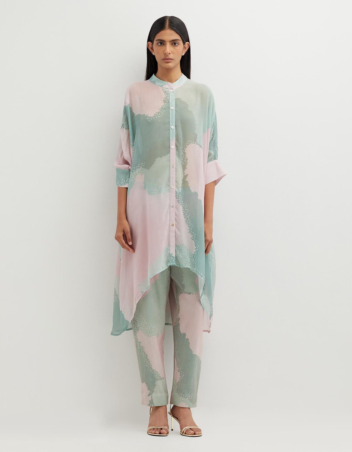Multicolor High Low Printed Tunic with Throuser
