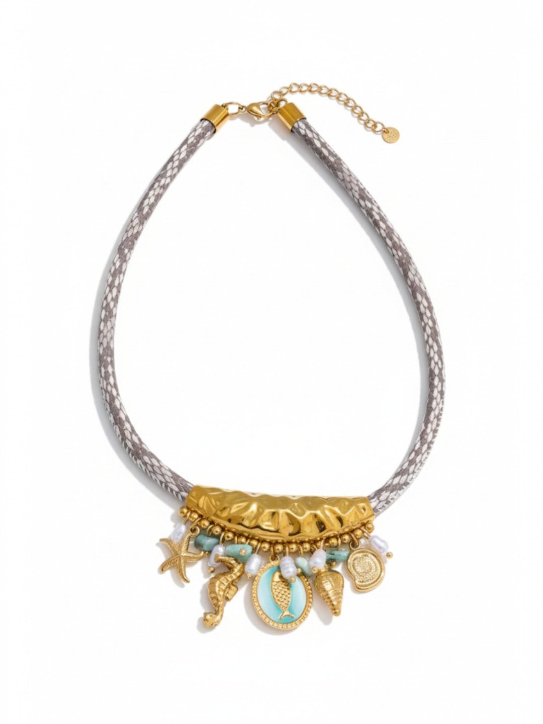 Simulated Pearl Starfish Conch Pendant Necklace