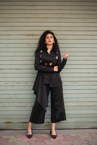 Side Drape Shirt+Bloom Jacket+Multi Colored Pants