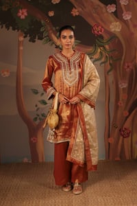 Zari Tissue Kurta with Flared Pants & Dupatta