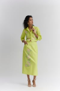Lime Green Embroidered Pencil Midi Skirt Set