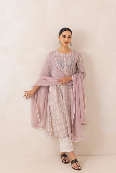 Printed Cotton Slub Kurta Set with Dupatta