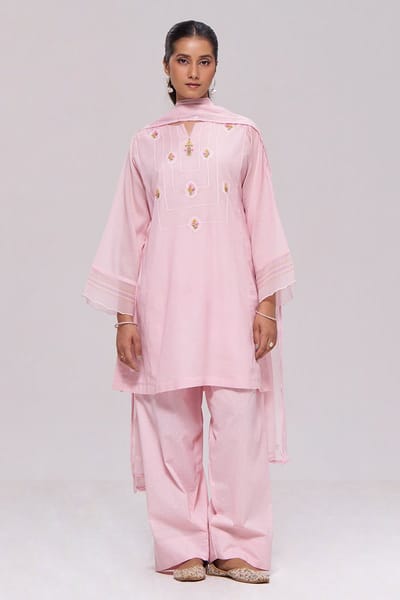 Dreamy Pink Mul-Chanderi Kurta Set