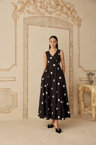Black and White Polka Dot Fit and Flare Maxi Dress