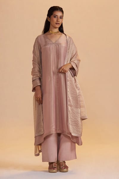Shell Pink Tissue Kurta Set with Dupatta