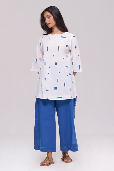 White and Blue Pure Cotton Co-ord Set