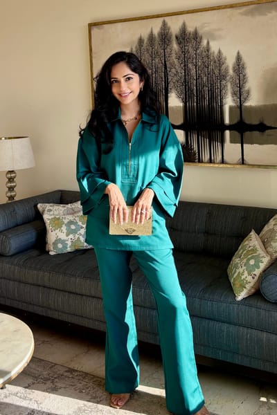 Bottle Green Half-Zip Tunic and Bell Bottom Co-ord Set