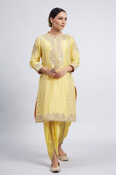 Daffodil Yellow Embroidered Kurta Set with Dhoti