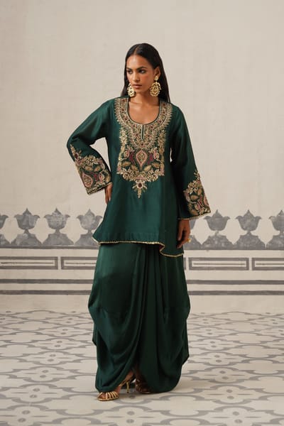 Royal Green Embroidered Kurta and Maxi Skirt Co-ord Set