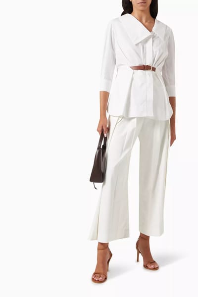 White Cotton Poplin Deconstructed Belted Shirt