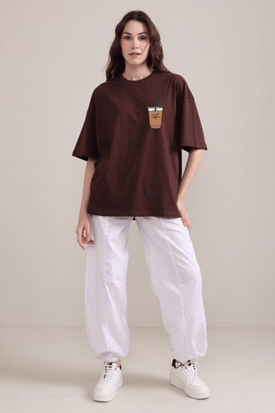 Brown Oversized Graphic Cotton T-Shirt