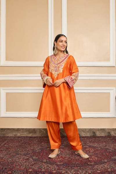 Orange Embroidered Kalidaar Choga Kurta Set with Salwar
