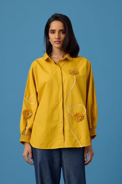 Ochre Cotton Poplin Appliqué Relaxed-Fit Shirt