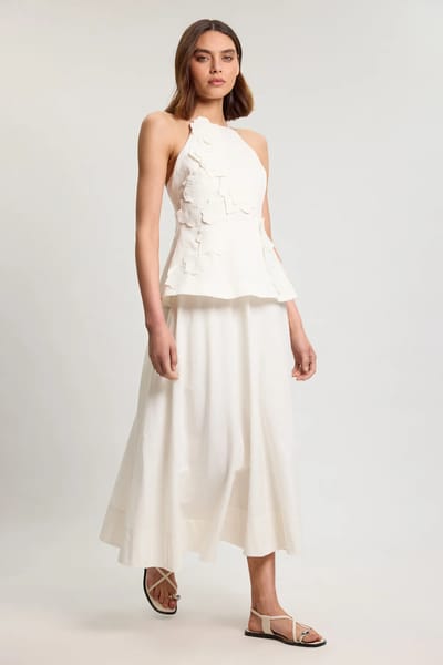 Cotton Linen 3D Floral Midi Dress