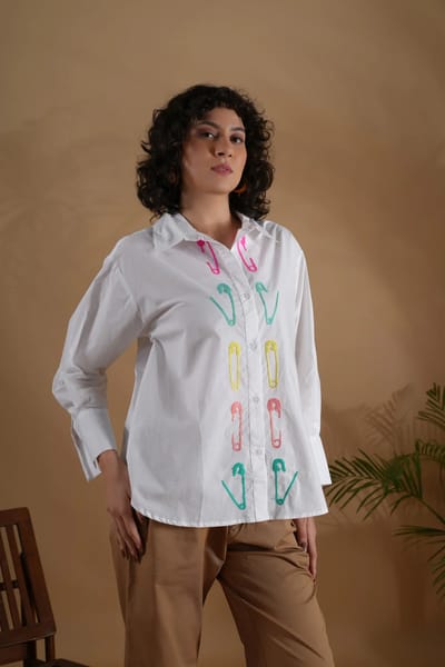 White Comfort-Fit Embroidered Button-Down Shirt