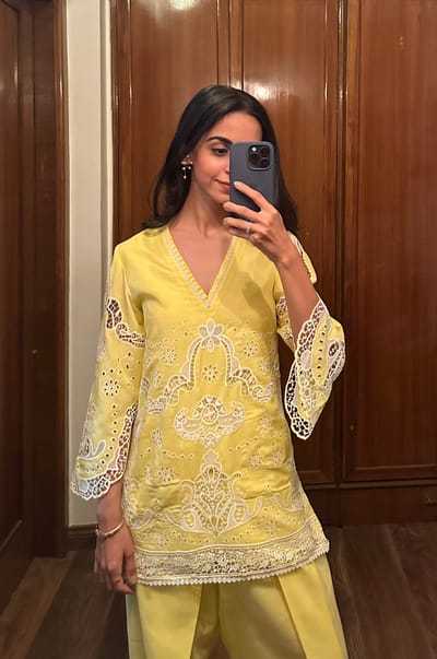 Yellow Cutwork Farshi Co-ord Set