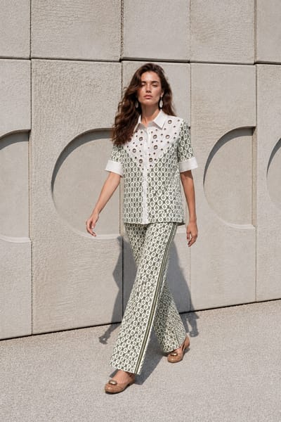 Green Printed Shirt and Wide-Leg Pants Co-ord Set