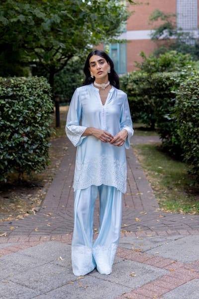 Light Blue Embroidered Kurta and Farshi Salwar Set