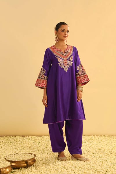 Deep Purple Embroidered Kalidaar Kurta Set with Salwar