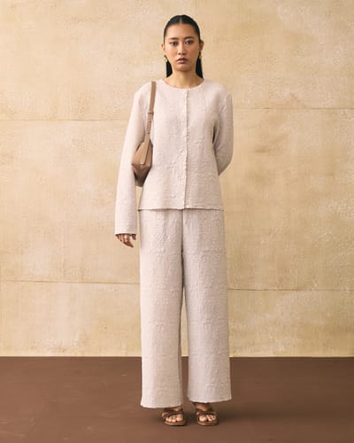 Ivory Textured Button-Front Co-ord Set