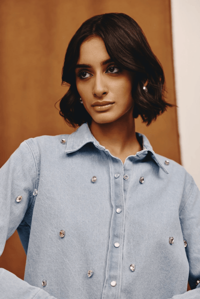 Light Indigo Studded Denim Shirt