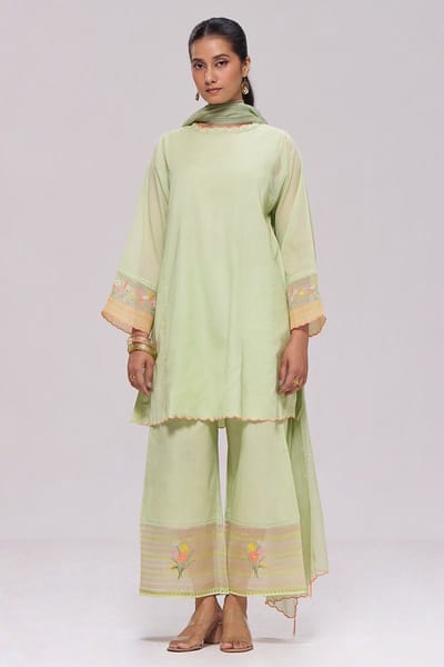 Pistachio Mul-Chanderi Kurta Set