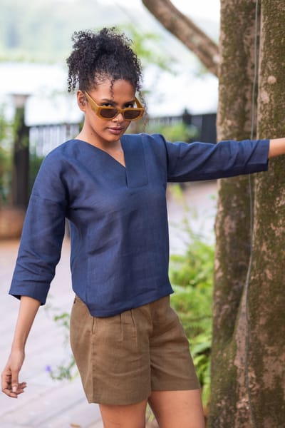 Linen V Neck Top