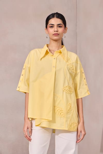 Lemon Sorbet Boxy Shirt with Leaf Applique