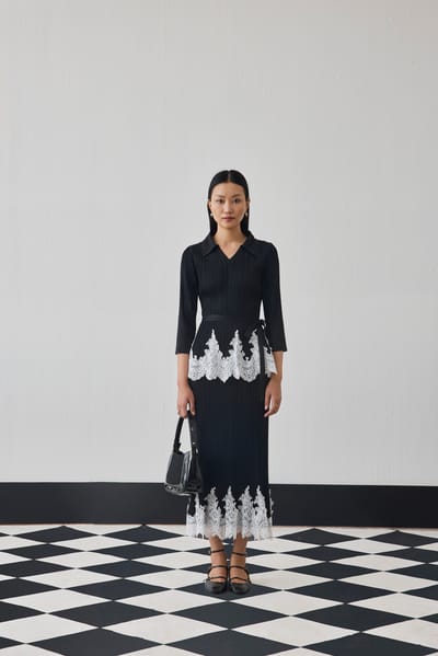 Black Pleated Top and Midi Skirt Co-ord Set
