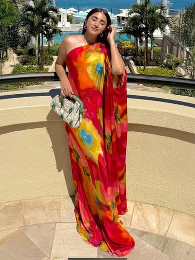 Multicolor One-Shoulder Printed Kaftan Maxi Dress