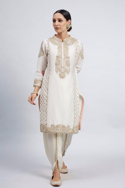 Daisy Ivory Embroidered Straight Kurta Set with Dhoti