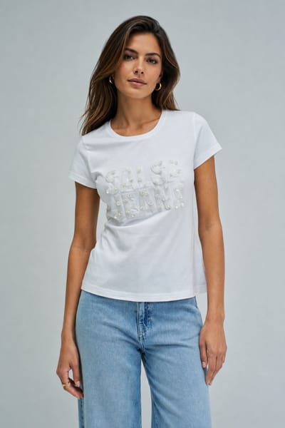 White Slim Fit Cotton T-Shirt with Tonal Branding