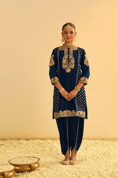 Deep Blue Embroidered Kurta Dhoti Set