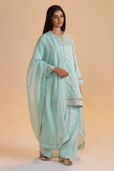 Moonlight Jade Banarasi Jacquard Kurta Set with Dupatta