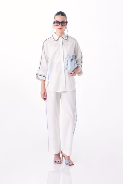 White Cotton-Linen Shirt and Pant Co-ord Set
