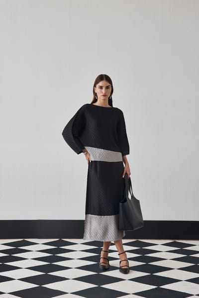 Black Textured Top and Midi Skirt Co-ord Set