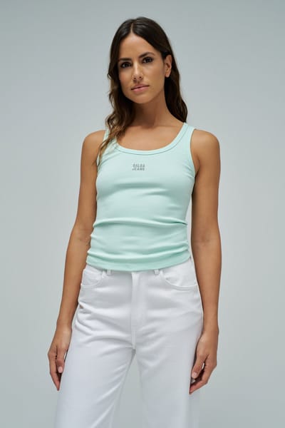 Light Green Ribbed Knit Slim Fit Tank Top